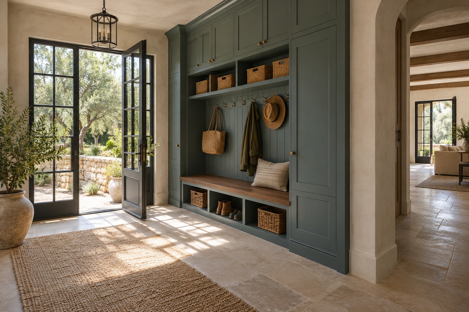 Concept renovated entry with built-in bench and storage - generated concept photograph